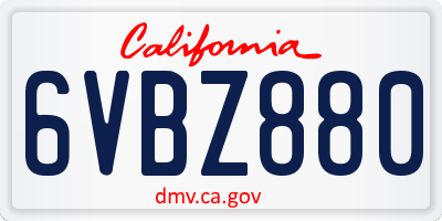 CA license plate 6VBZ880