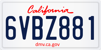 CA license plate 6VBZ881