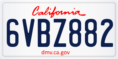 CA license plate 6VBZ882