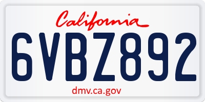 CA license plate 6VBZ892