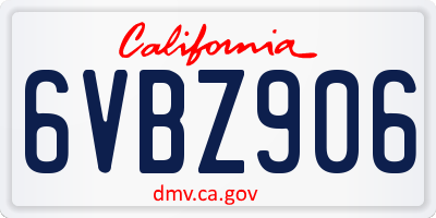 CA license plate 6VBZ906