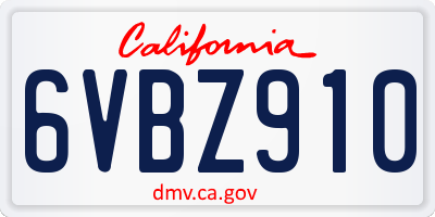 CA license plate 6VBZ910