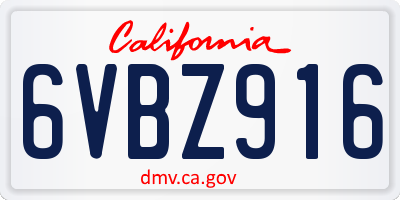 CA license plate 6VBZ916