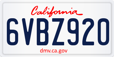 CA license plate 6VBZ920