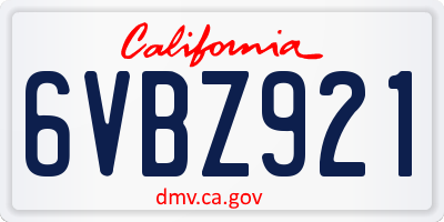 CA license plate 6VBZ921