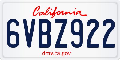 CA license plate 6VBZ922