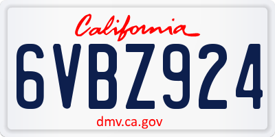 CA license plate 6VBZ924