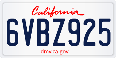 CA license plate 6VBZ925