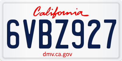 CA license plate 6VBZ927