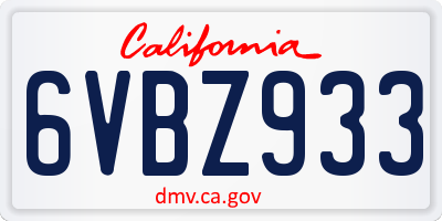 CA license plate 6VBZ933