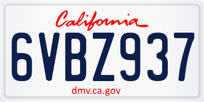 CA license plate 6VBZ937