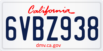 CA license plate 6VBZ938
