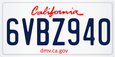 CA license plate 6VBZ940