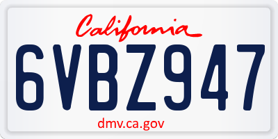 CA license plate 6VBZ947