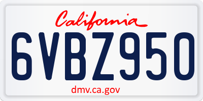 CA license plate 6VBZ950