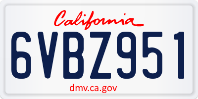 CA license plate 6VBZ951