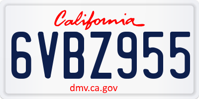 CA license plate 6VBZ955