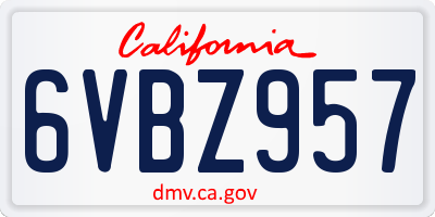 CA license plate 6VBZ957