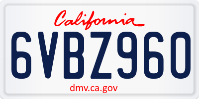 CA license plate 6VBZ960
