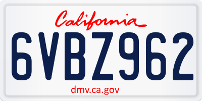 CA license plate 6VBZ962
