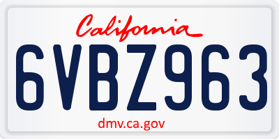 CA license plate 6VBZ963