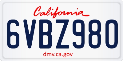 CA license plate 6VBZ980
