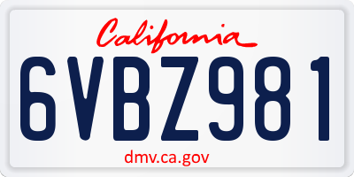 CA license plate 6VBZ981