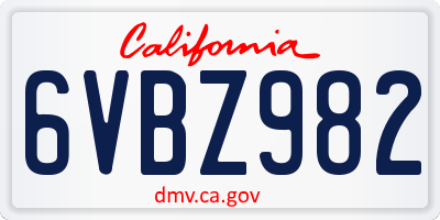 CA license plate 6VBZ982