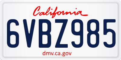 CA license plate 6VBZ985