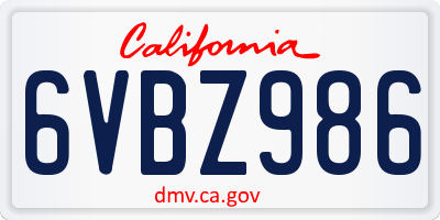 CA license plate 6VBZ986
