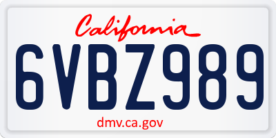 CA license plate 6VBZ989