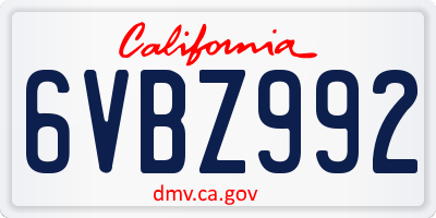 CA license plate 6VBZ992
