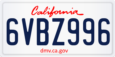 CA license plate 6VBZ996