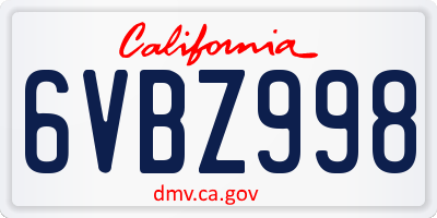 CA license plate 6VBZ998