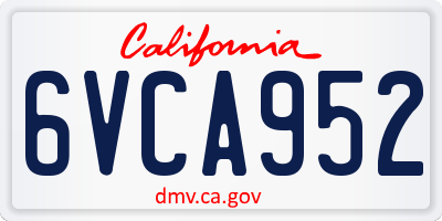 CA license plate 6VCA952