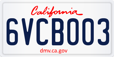 CA license plate 6VCB003