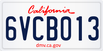 CA license plate 6VCB013