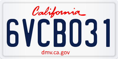 CA license plate 6VCB031