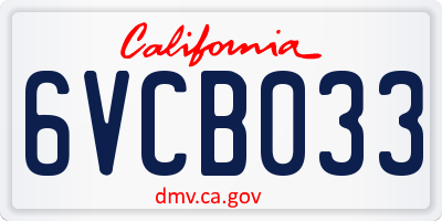 CA license plate 6VCB033