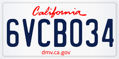 CA license plate 6VCB034
