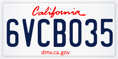 CA license plate 6VCB035
