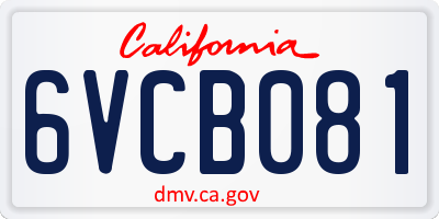 CA license plate 6VCB081