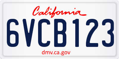 CA license plate 6VCB123