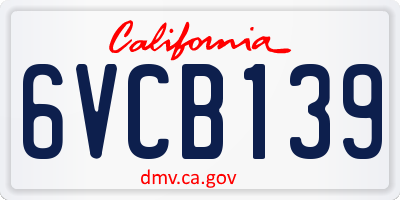 CA license plate 6VCB139