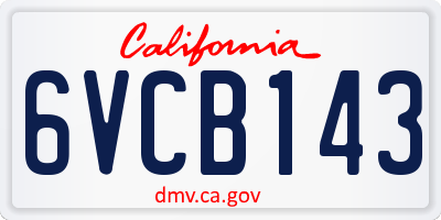 CA license plate 6VCB143