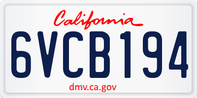 CA license plate 6VCB194
