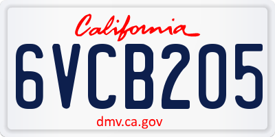 CA license plate 6VCB205
