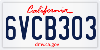 CA license plate 6VCB303