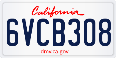 CA license plate 6VCB308
