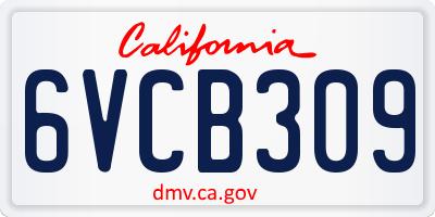 CA license plate 6VCB309